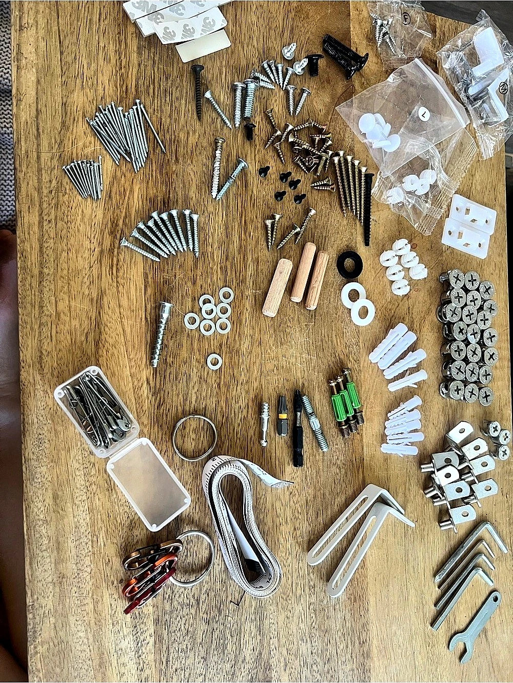 Hardware Lot Screws Anchors Brackets Nails Dowels Hex Keys Tools DIY